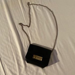 FURLA crossbody bag small mini leather black with chains